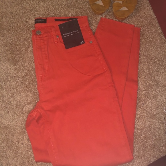 ✨Banana Republic Orange High Rise Skinny Raw Hem Ankle Jeans Size 27 🎃 🍁 🍂 - Picture 8 of 16